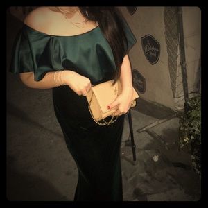 adrianna papell silk off shoulder velvet gown